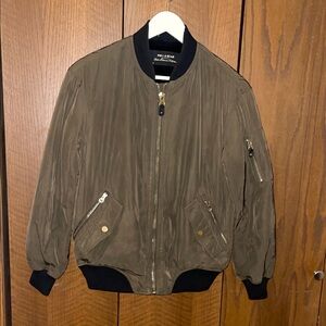 Pull&Bear Khaki Bomber Jacket with Black Accents
